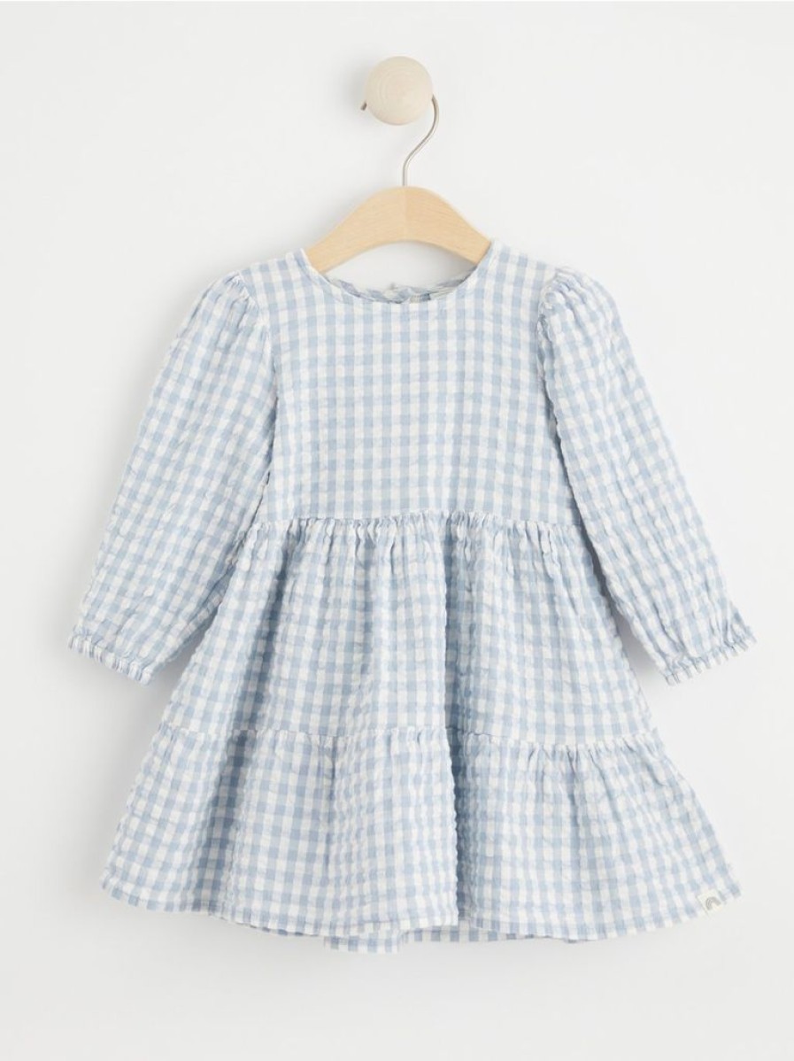 Baby Lindex  | Terned Seersucker Kjole Bla (Light Dusty Blue)