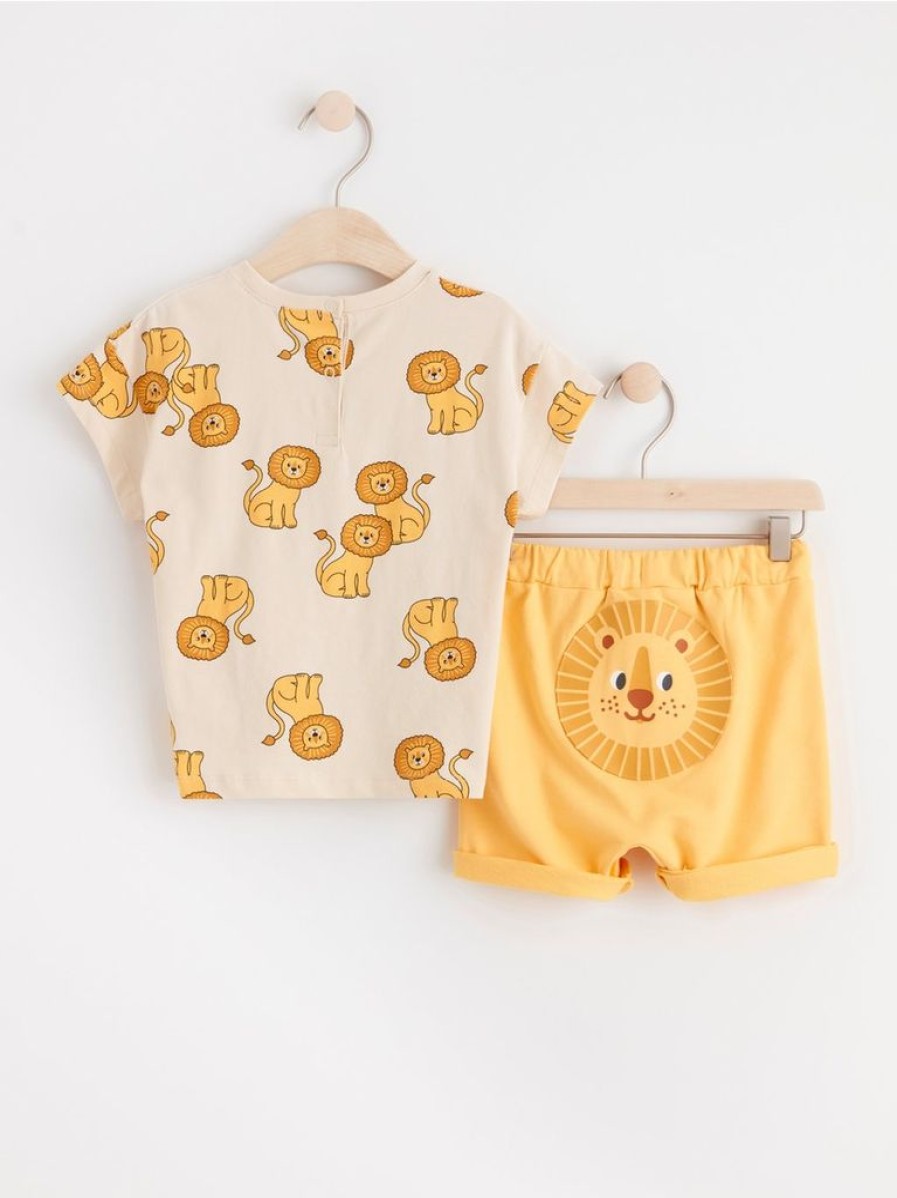 Baby Lindex  | Saet Med Kortaermet Top Og Shorts Gul (Light Dusty Yellow)
