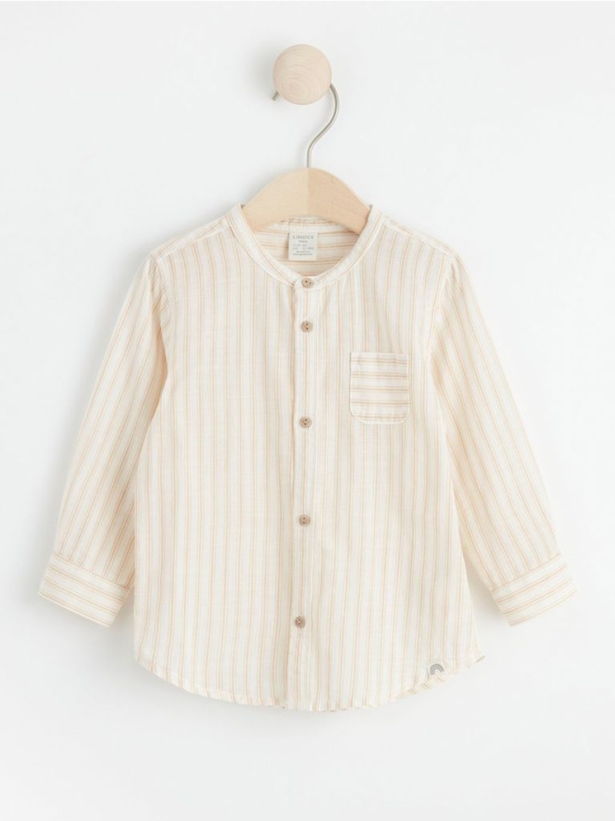 Baby Lindex  | Stribet Skjorte Uden Krave Hvid (Light Dusty White)