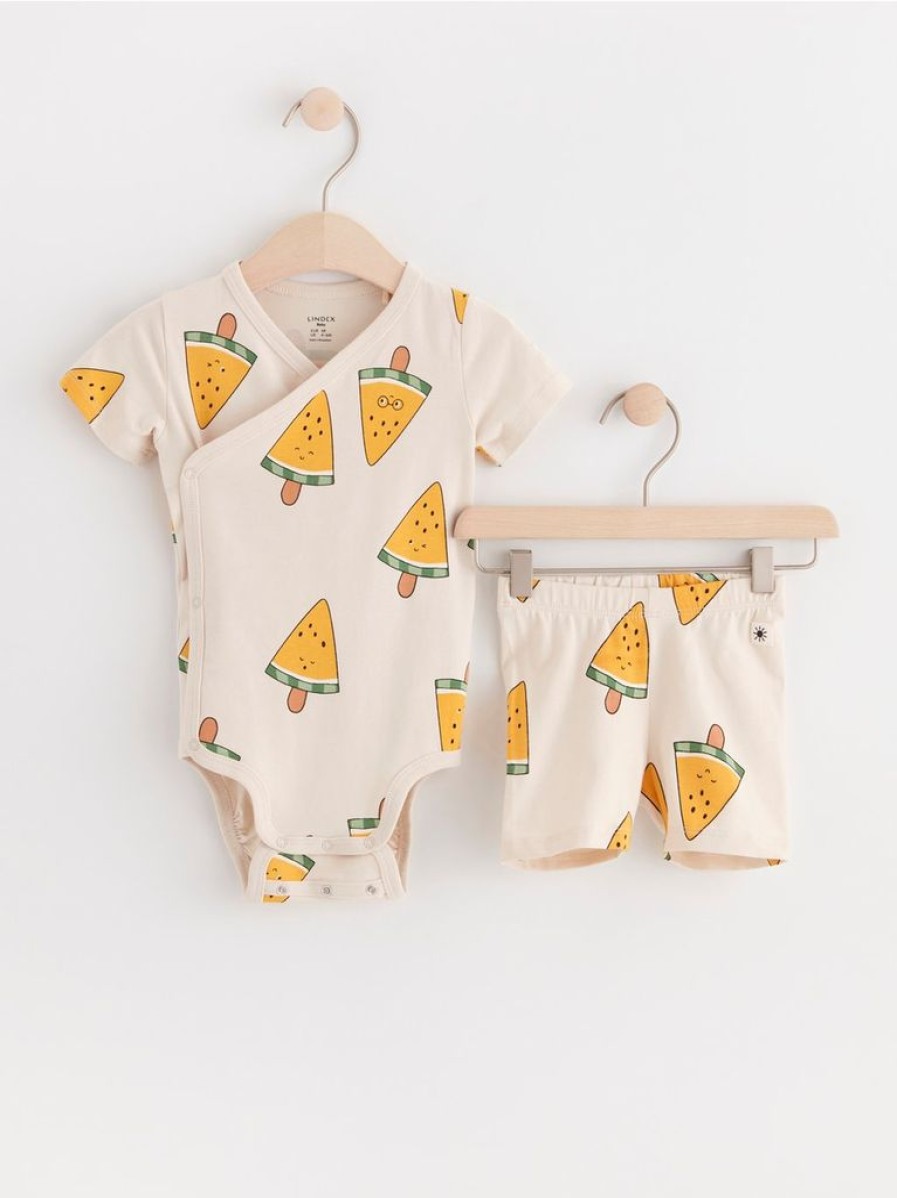 Baby Lindex  | Saet Med Sla-Om Body Og Cykelshorts